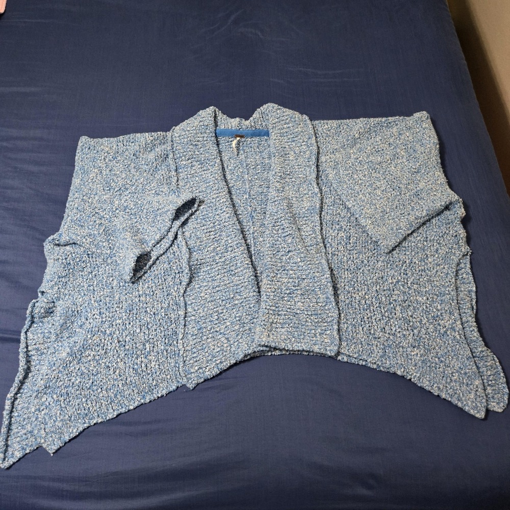 Free People Cardigan‎ Sweater Womens Small Blue Open Knit Dolman Short Sleeve